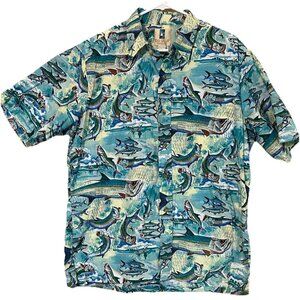 Vintage Kahala Lg Hawaiian Shirt Handcrafted Hawaii Tarpon Fishing Aloha Button